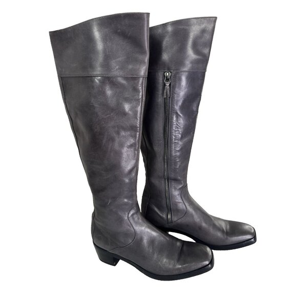 Balenciaga Paris Gray Riding Boots 40 Quiet Luxury Y2K Butter Soft Leather FLAW - Picture 1 of 16